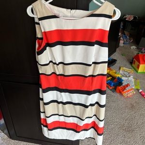 Womens Summer Dress in Beige, Orange, Black, & White, Size 12, Perfect Condition